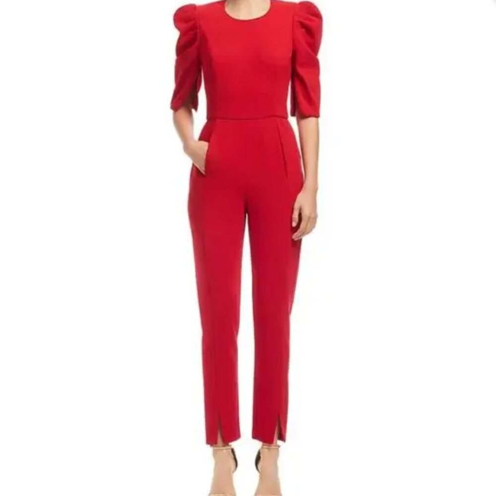 Black Halo Russo Preppy Edgy Academia Red Puff 3/4 Sleeves Pockets Jumpsuit Sz10 - Picture 5 of 7